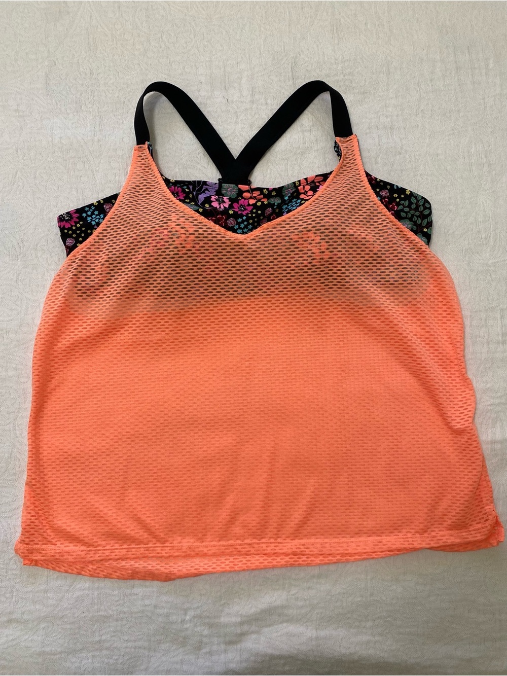 ZeroXposur Women XL 2-in-1 Tankini Mesh Layered Swim Top Built In Bra